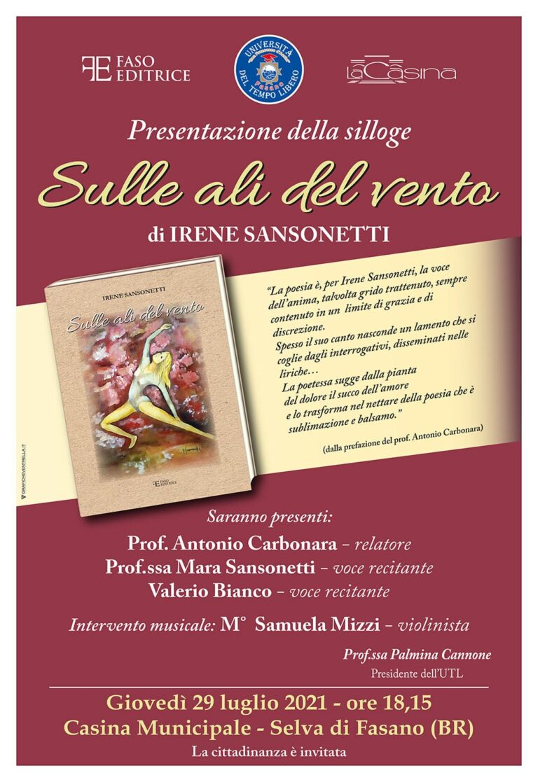 L'Università di Fasano presenta Sulle ali del vento di Irene Sansonetti - Osservatorio Fasano
