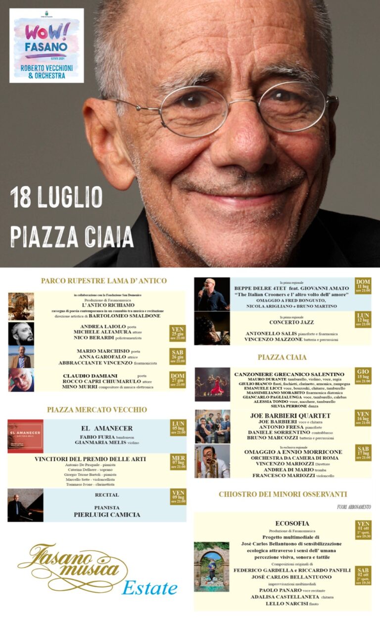Roberto Vecchioni evento conclusivo degli eventi estivi di Fasanomusica - Osservatorio Fasano