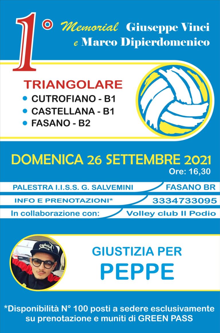 Il Volley Club il Podio organizza il 1ª Memorial Giuseppe Vinci e Marco Dipierdomenico Il Volley Club il Podio organizza il 1ª Memorial Giuseppe Vinci e Marco Dipierdomenico - Osservatorio Fasano