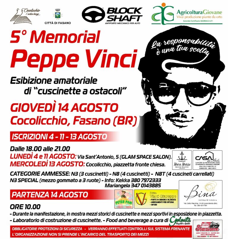5° Memorial Peppe Vinci: un evento di condivisione e sensibilizzazione a Cocolicchio 5° Memorial Peppe Vinci: un evento di condivisione e sensibilizzazione a Cocolicchio - Osservatorio Fasano