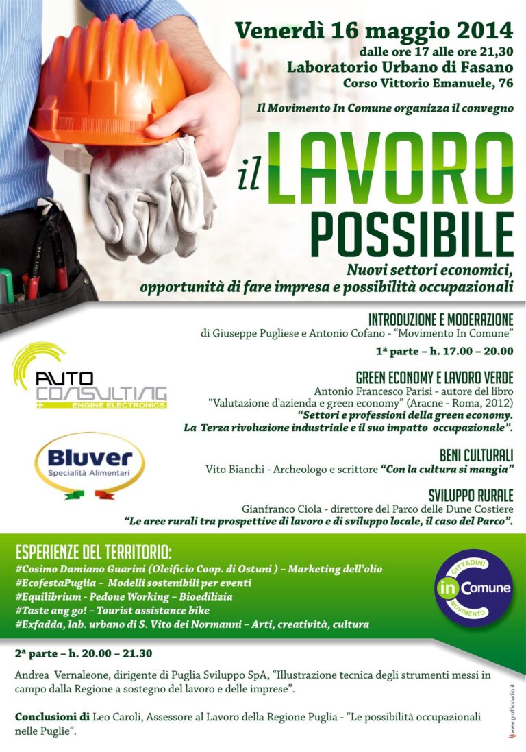 Convegno sul lavoro organizzata a Fasano dal movimento 'in Comune' - Osservatorio Fasano