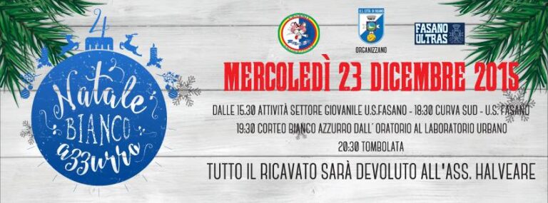 Torna il 'Natale Bianco Azzurro' organizzato dalla Curva Sud Fasano - Osservatorio Fasano