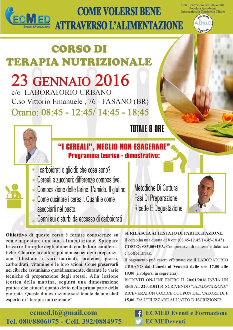Al Laboratorio urbano di Fasano il corso di terapia nutrizionale - Osservatorio Fasano