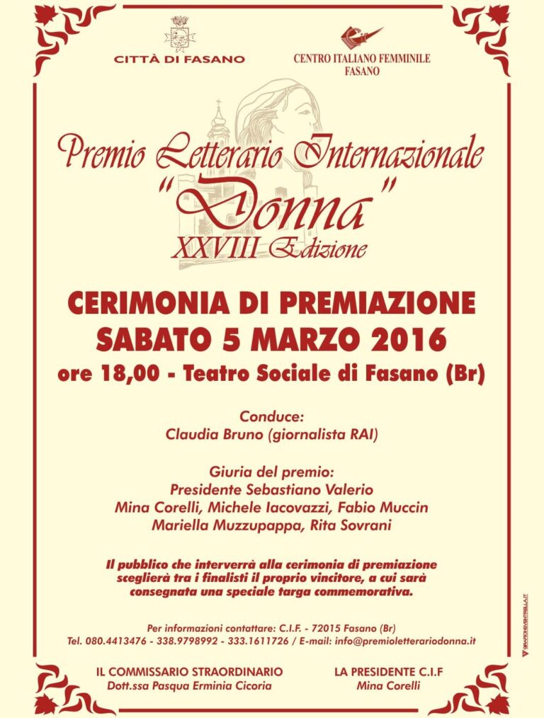 Al Teatro Sociale di Fasano la 28esima edizione del Premio Donna - Osservatorio Fasano