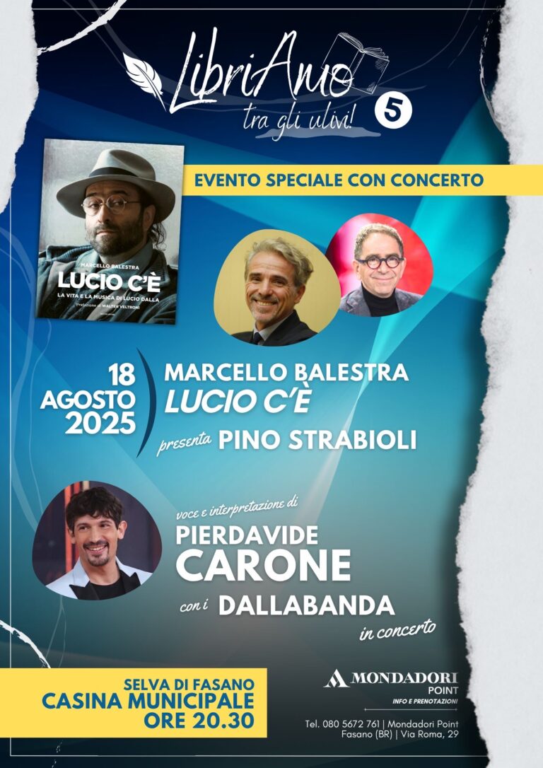 A “LibriAmo…tra gli ulivi!” l’omaggio a Lucio Dalla con Marcello Balestra e Pino Strabioli - Osservatorio Fasano