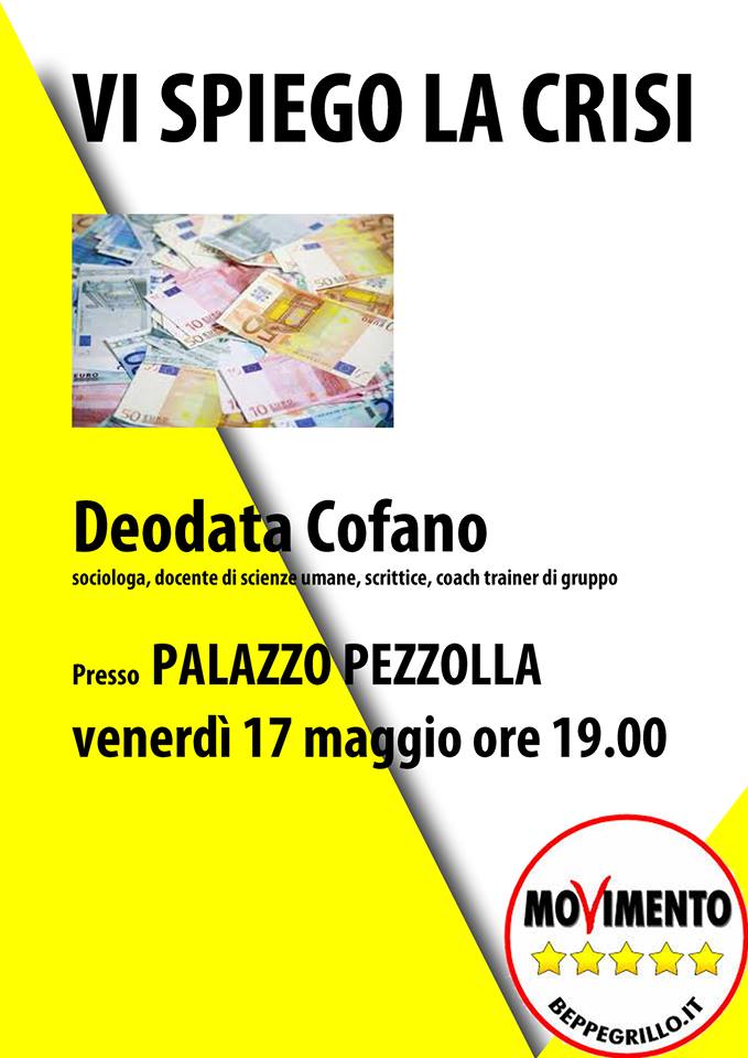 Il Movimento 5 Stelle cerca di spiegare la crisi con Deodata Cofano Il Movimento 5 Stelle cerca di spiegare la crisi con Deodata Cofano - Osservatorio Fasano