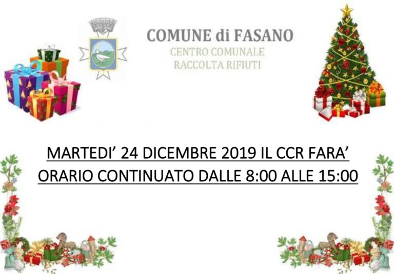 Il CCR aperto oggi 24 dicembre - Osservatorio Fasano