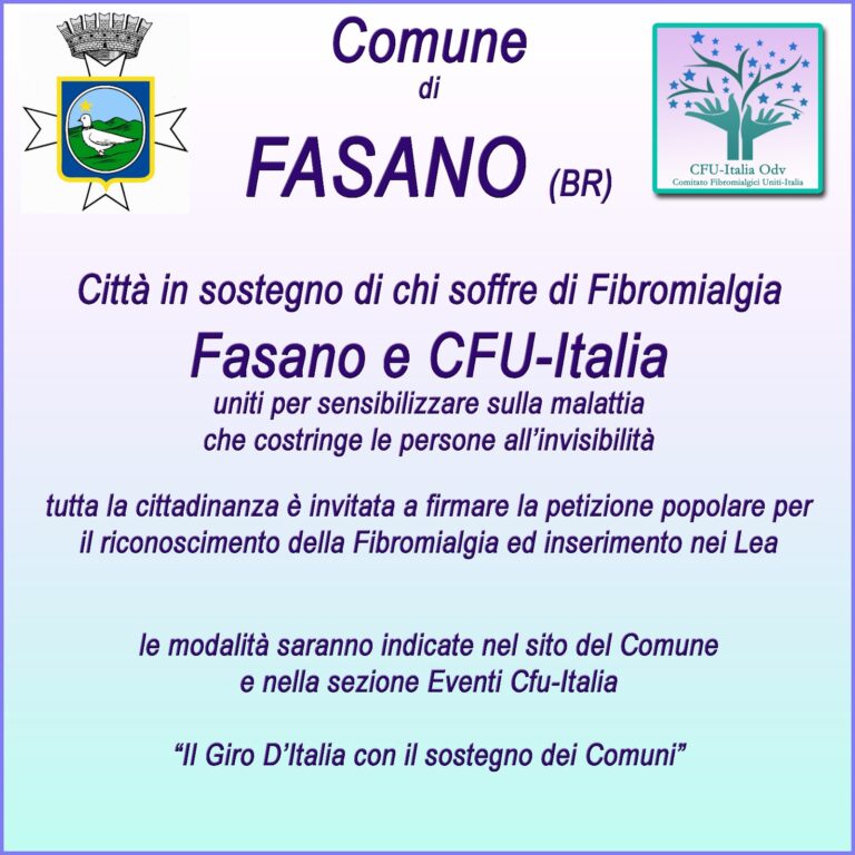Fasano sostiene chi soffre di fibromialgia - Osservatorio Fasano