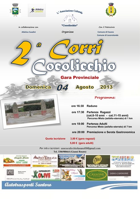 Arriva la seconda edizione di CorriCocolicchio Arriva la seconda edizione di CorriCocolicchio - Osservatorio Fasano