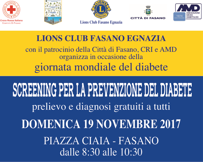 Screening gratuito per la prevenzione del diabete in piazza Ciaia a Fasano Screening gratuito per la prevenzione del diabete in piazza Ciaia a Fasano - Osservatorio Fasano