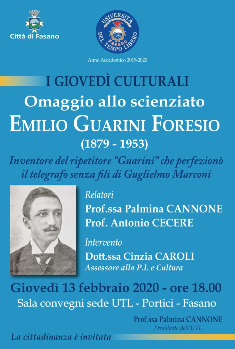 L’Università del Tempo libero ricorda lo scienziato Emilio Guarini Foresio L'Università del Tempo libero ricorda lo scienziato Emilio Guarini Foresio - Osservatorio Fasano