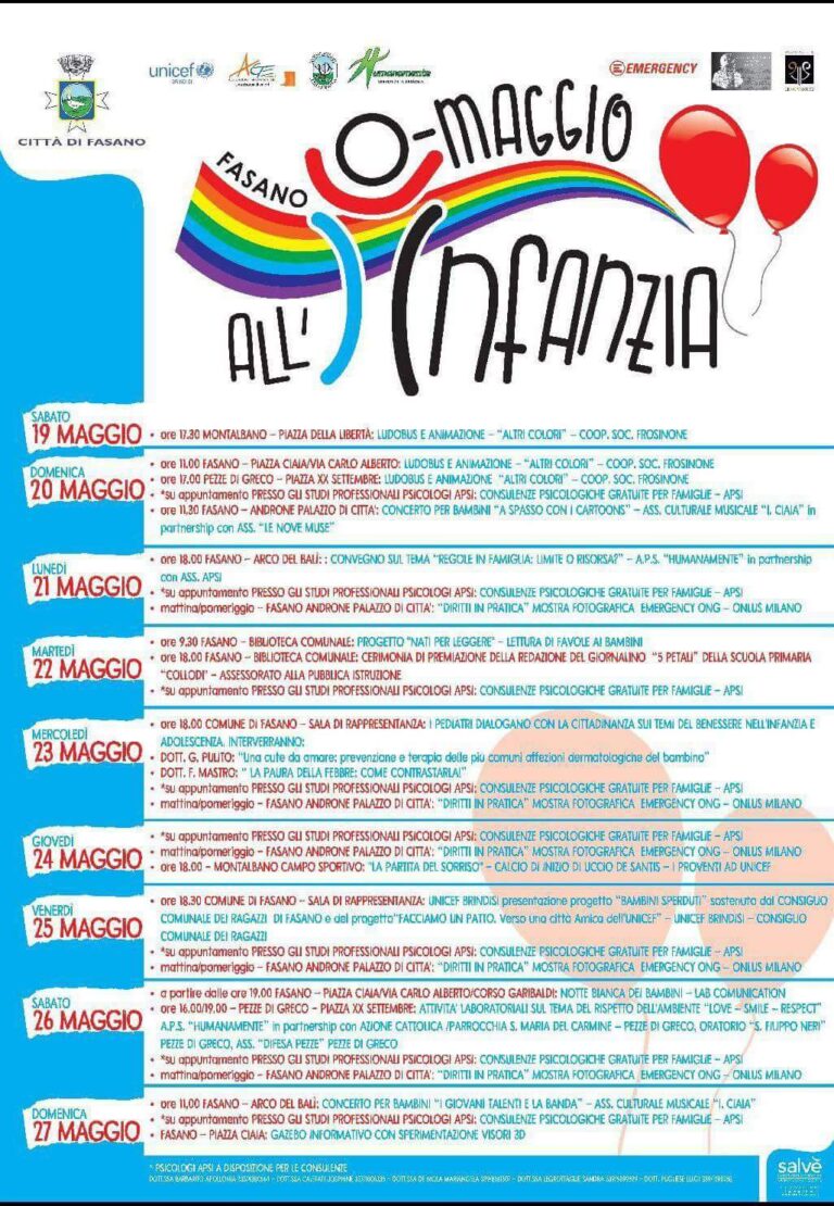 Un ricco programma per 'O-maggio all'infanzia' a Fasano - Osservatorio Fasano