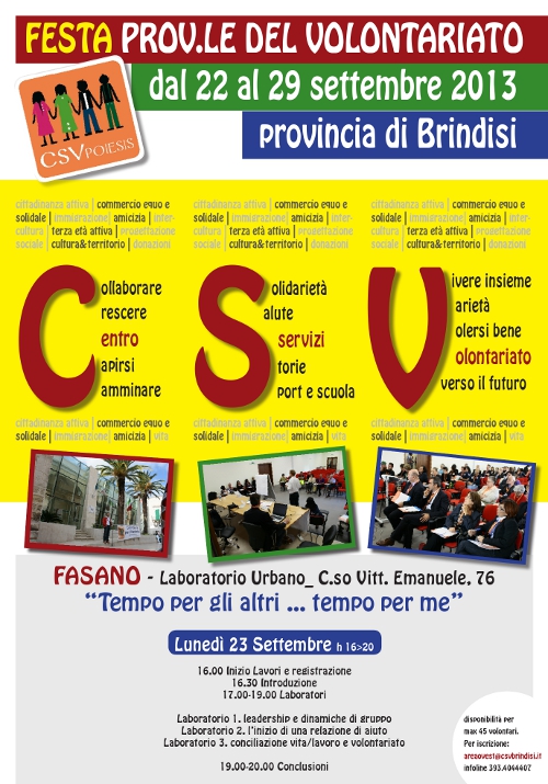 Al Laboratorio Urbano di Fasano una tappa della Festa provinciale del Volontariato Al Laboratorio Urbano di Fasano una tappa della Festa provinciale del Volontariato - Osservatorio Fasano