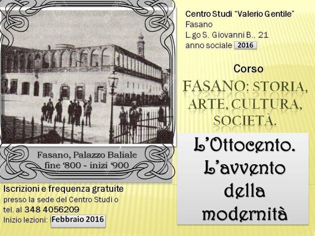 Al via da febbraio il corso ‘Fasano: storia, arte, cultura, società’ Al via da febbraio il corso 'Fasano: storia, arte, cultura, società' - Osservatorio Fasano