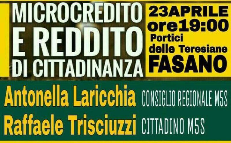 Microcredito e reddito di cittadinanza in un incontro del M5S di Fasano - Osservatorio Fasano