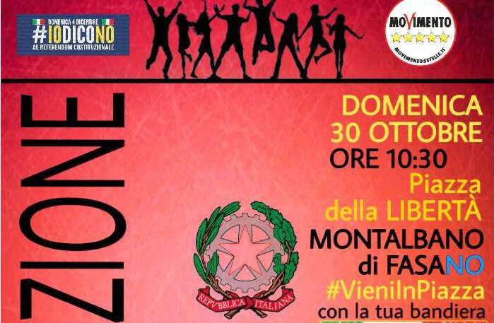 Gazebo 5 Stelle a Montalbano per sponsorizzare la causa del ‘No’ Gazebo 5 Stelle a Montalbano per sponsorizzare la causa del 'No' - Osservatorio Fasano