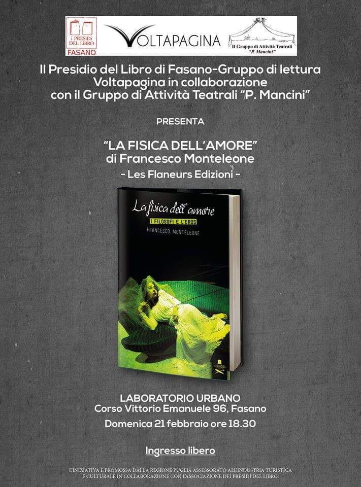 Si presenta a Fasano il libro ‘La fisica dell’amore. I Filosofi e l’Eros’ Si presenta a Fasano il libro 'La fisica dell'amore. I Filosofi e l'Eros' - Osservatorio Fasano