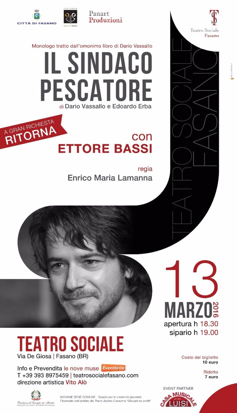 Torna al Teatro Sociale di Fasano il monologo 'Il sindaco pescatore' - Osservatorio Fasano