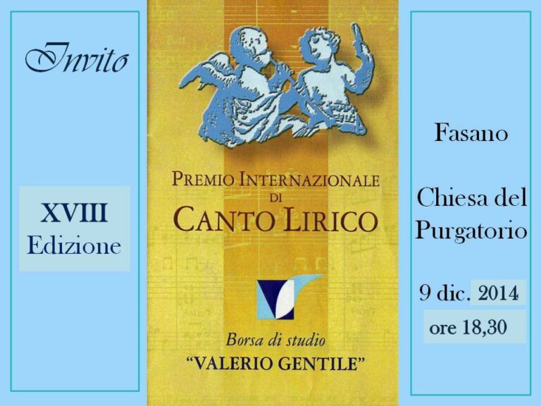 Il 9 dicembre si assegna il Premio internazionale di canto lirico ‘Valerio Gentile’ Il 9 dicembre si assegna il Premio internazionale di canto lirico 'Valerio Gentile' - Osservatorio Fasano