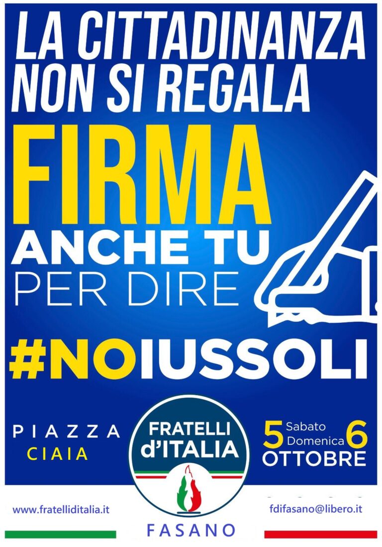 Fratelli d’Italia contro lo ius soli Fratelli d'Italia contro lo ius soli - Osservatorio Fasano