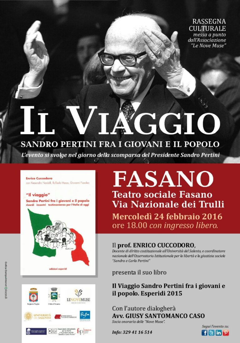 Al Teatro Sociale di Fasano si presenta un libro su Sandro Pertini Al Teatro Sociale di Fasano si presenta un libro su Sandro Pertini - Osservatorio Fasano