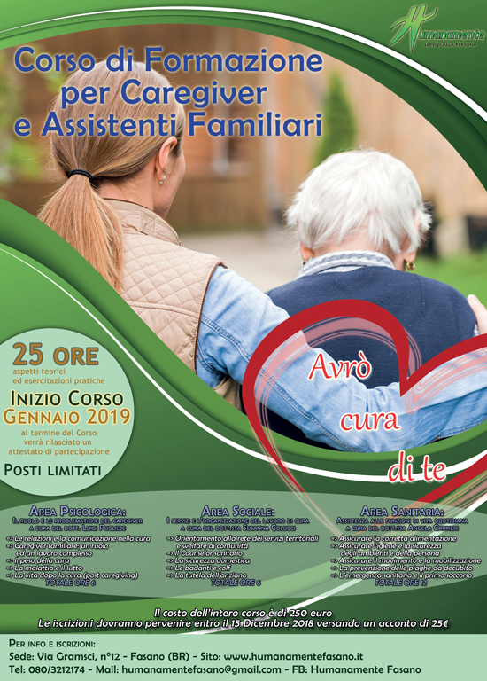 Humanamente presenta il percorso di formazione ‘Caregiver’ Humanamente presenta il percorso di formazione 'Caregiver' - Osservatorio Fasano