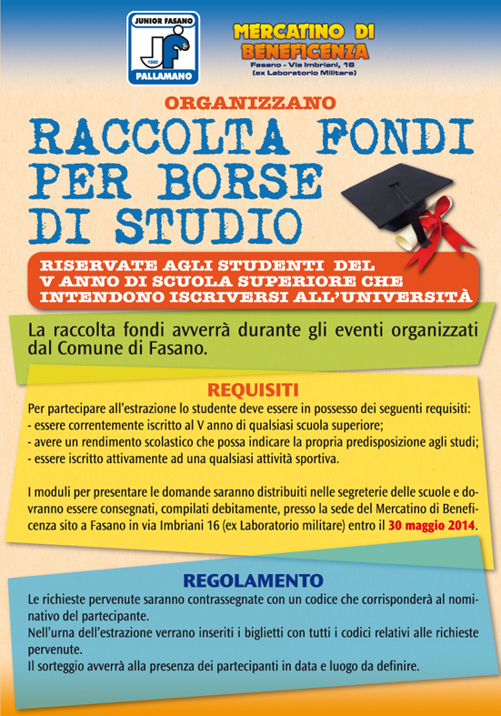 Raccolta fondi della Junior Fasano per istituire borse di studio Raccolta fondi della Junior Fasano per istituire borse di studio - Osservatorio Fasano