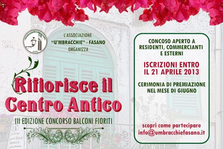'Rifiorisce il centro antico': terza edizione per il concorso balconi fioriti a Fasano - Osservatorio Fasano