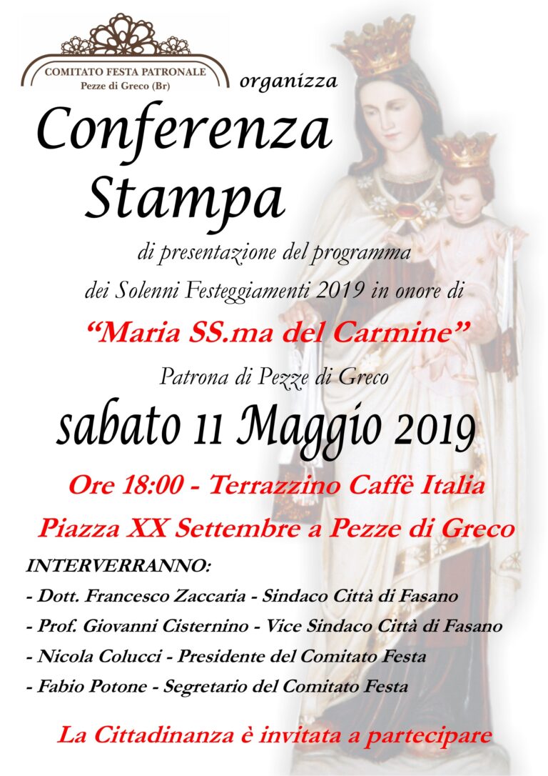 Si annuncia in una conferenza stampa il programma della Festa di Pezze - Osservatorio Fasano