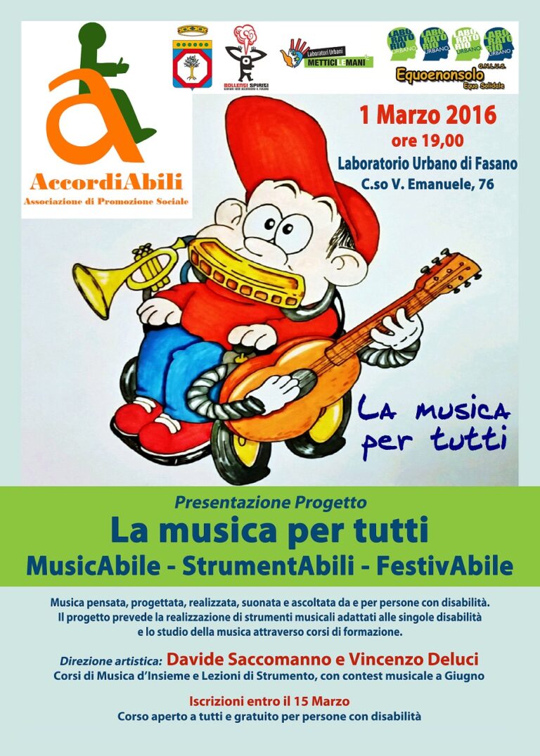 Il 1° marzo presentazione a Fasano del progetto ‘Musica per tutti’ Il 1° marzo presentazione a Fasano del progetto 'Musica per tutti' - Osservatorio Fasano