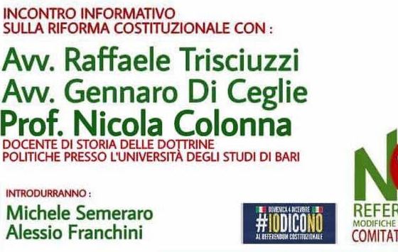 Incontro a Montalbano sulle ragioni del ‘No’ al referendum Incontro a Montalbano sulle ragioni del 'No' al referendum - Osservatorio Fasano