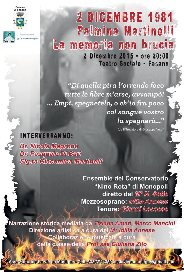 A Fasano un concerto in memoria di Palmina Martinelli A Fasano un concerto in memoria di Palmina Martinelli - Osservatorio Fasano