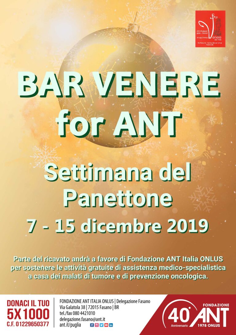 I panettoni artigianali del Bar Venere a sostegno dell’ANT I panettoni artigianali del Bar Venere a sostegno dell'ANT - Osservatorio Fasano