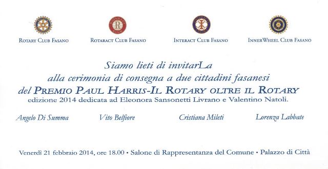 Si consegna il ‘Premio Paul Harris – il Rotary oltre il Rotary’ Si consegna il 'Premio Paul Harris – il Rotary oltre il Rotary' - Osservatorio Fasano