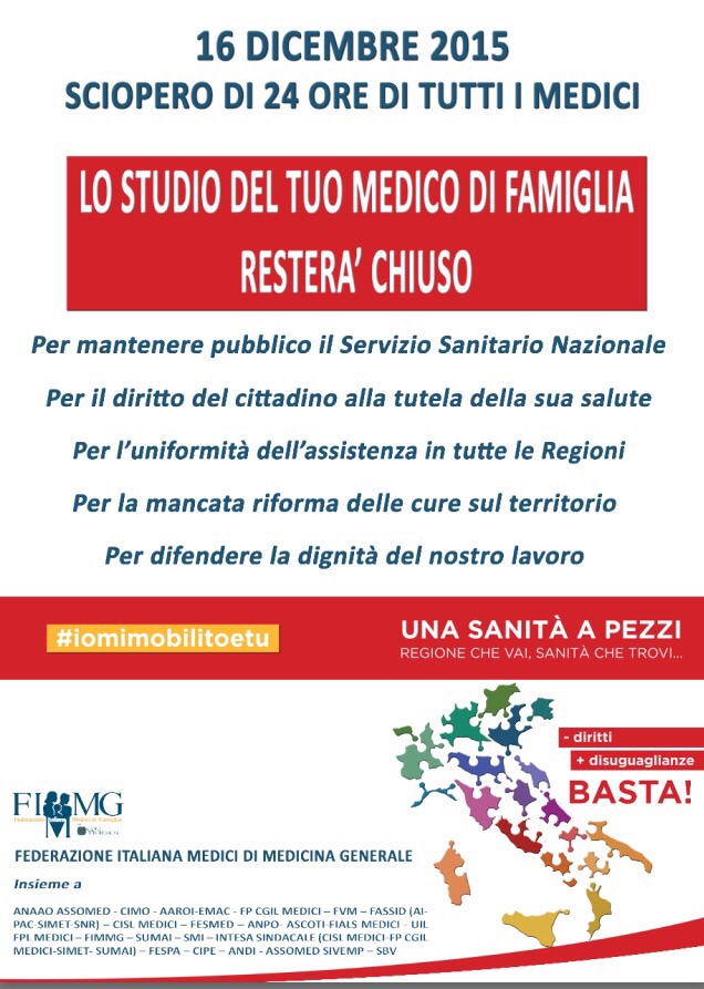 Il 16 dicembre sciopero generale dei medici di famiglia Il 16 dicembre sciopero generale dei medici di famiglia - Osservatorio Fasano