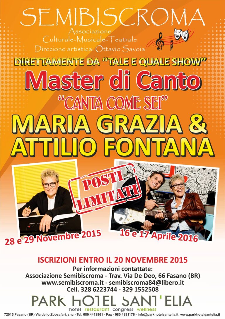Stage di canto con i fratelli Maria Grazia e Attilio Fontana alla Semibiscroma di Fasano Stage di canto con i fratelli Maria Grazia e Attilio Fontana alla Semibiscroma di Fasano - Osservatorio Fasano