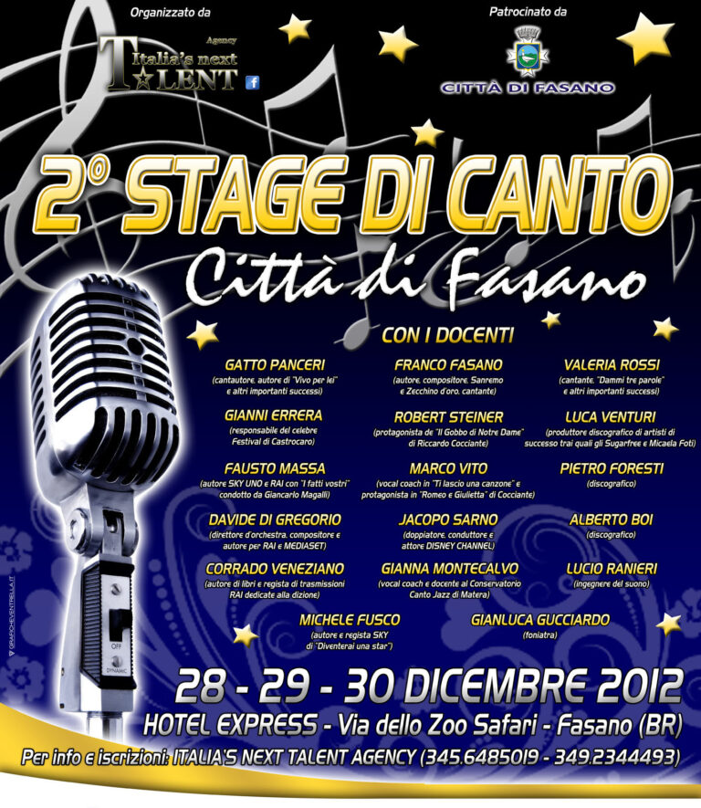 Stage di canto 'Città di Fasano', 28-29-30 dicembre - Osservatorio Fasano