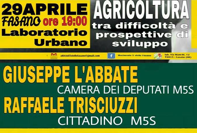 I temi agricoli in un incontro organizzato dal M5S di Fasano I temi agricoli in un incontro organizzato dal M5S di Fasano - Osservatorio Fasano