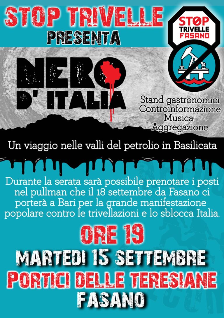 Comitato Stop Trivelle Fasano: iniziativa ai Portici delle Teresiane - Osservatorio Fasano