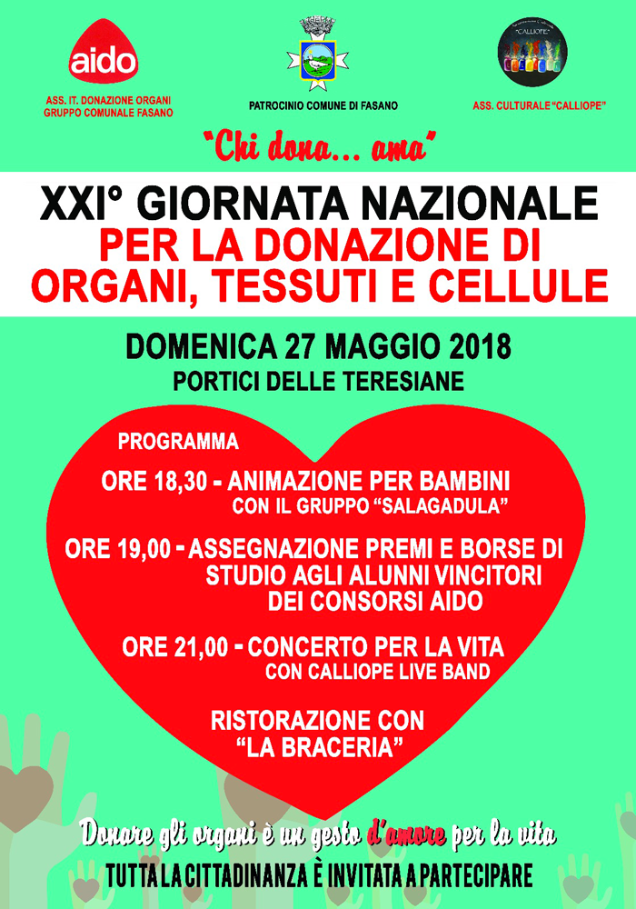 L’Aido di Fasano celebra la XXI Giornata Nazionale per la Donazione L'Aido di Fasano celebra la XXI Giornata Nazionale per la Donazione - Osservatorio Fasano