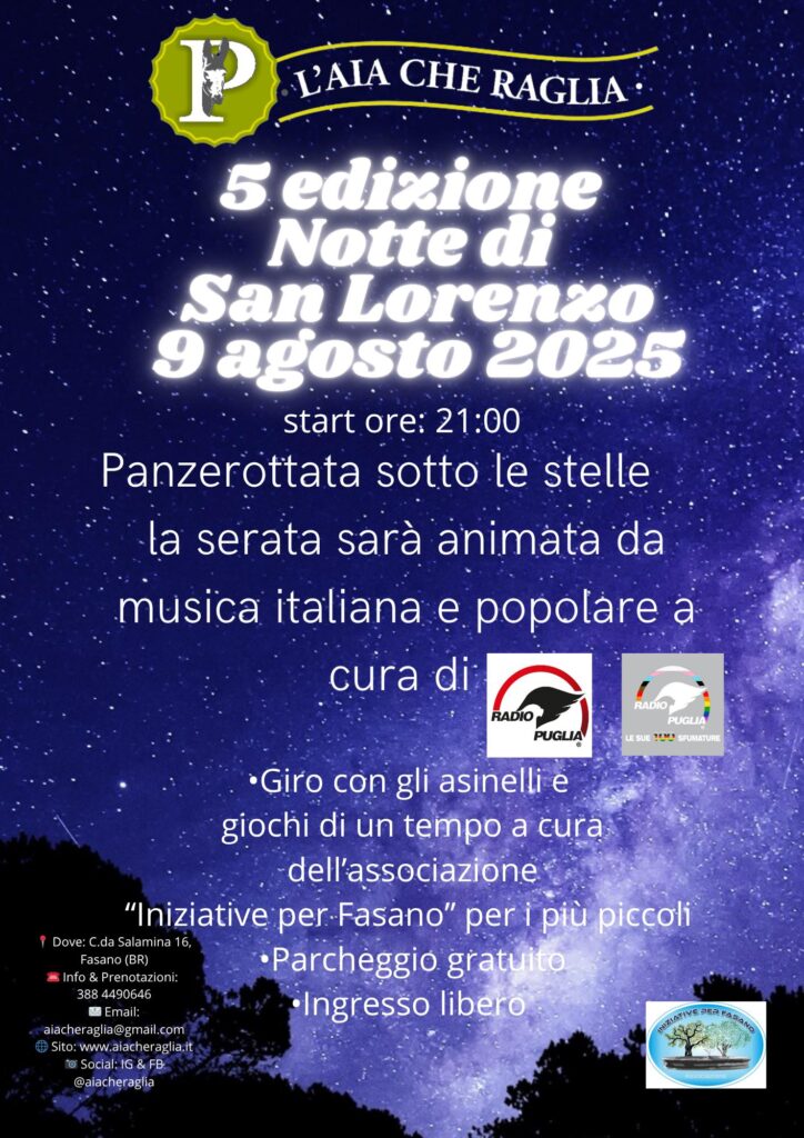 Notte di San Lorenzo a Salamina: panzerottata sotto le stelle e divertimento per tutta la famiglia - Osservatorio Fasano