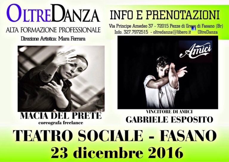 Workshop e spettacolo per Oltredanza al Teatro Sociale di Fasano Workshop e spettacolo per Oltredanza al Teatro Sociale di Fasano - Osservatorio Fasano