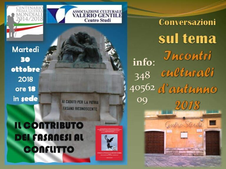 Il Centro Studi Valerio Gentile il 4 novembre commemorerà i fasanesi caduti nella guerra del 1915-18 - Osservatorio Fasano