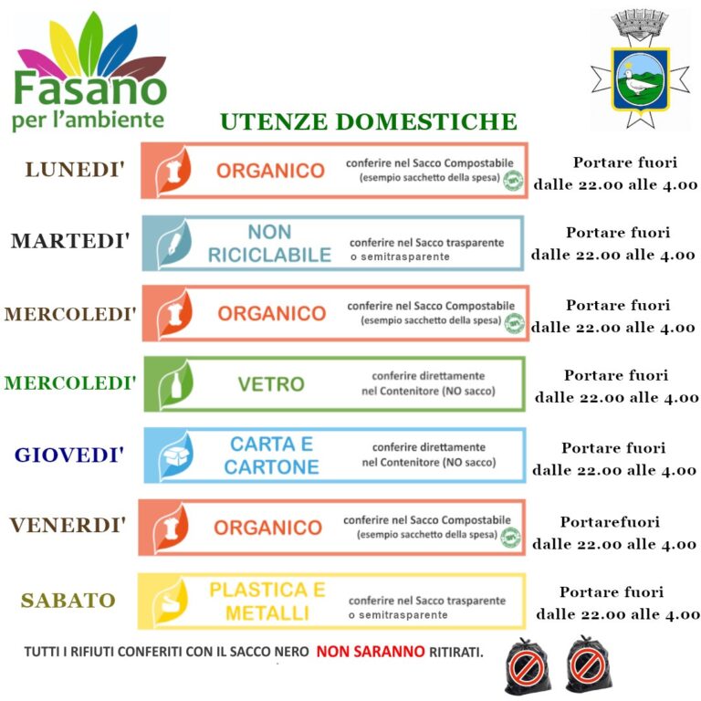 Al via il nuovo calendario di raccolta differenziata dal 7 gennaio Al via il nuovo calendario di raccolta differenziata dal 7 gennaio - Osservatorio Fasano