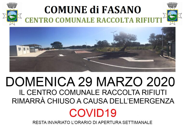 Domenica 29 marzo il CCR sarà chiuso Domenica 29 marzo il CCR sarà chiuso - Osservatorio Fasano