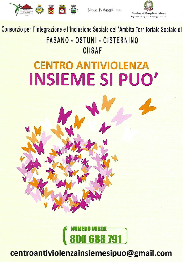 Incontro di sensibilizzazione sul Centro Antiviolenza ‘Insieme si può’ Incontro di sensibilizzazione sul Centro Antiviolenza 'Insieme si può' - Osservatorio Fasano