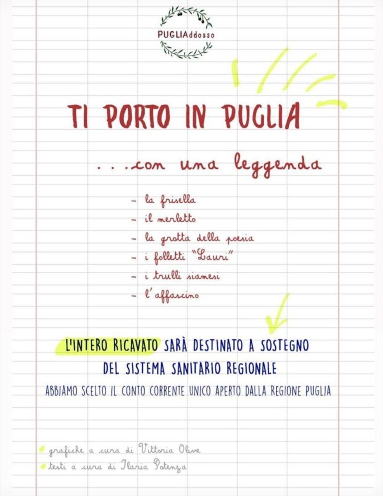 Leggende pugliesi contro il Covid-19: il progetto di Ilaria Potenza e il brand ‘PugliAddosso’ Leggende pugliesi contro il Covid-19: il progetto di Ilaria Potenza e il brand 'PugliAddosso' - Osservatorio Fasano