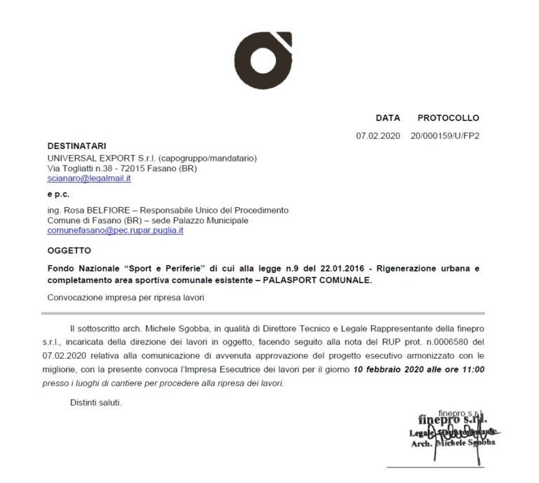 Lunedì 10 ripartono i lavori al Palazzetto Lunedì 10 ripartono i lavori al Palazzetto - Osservatorio Fasano