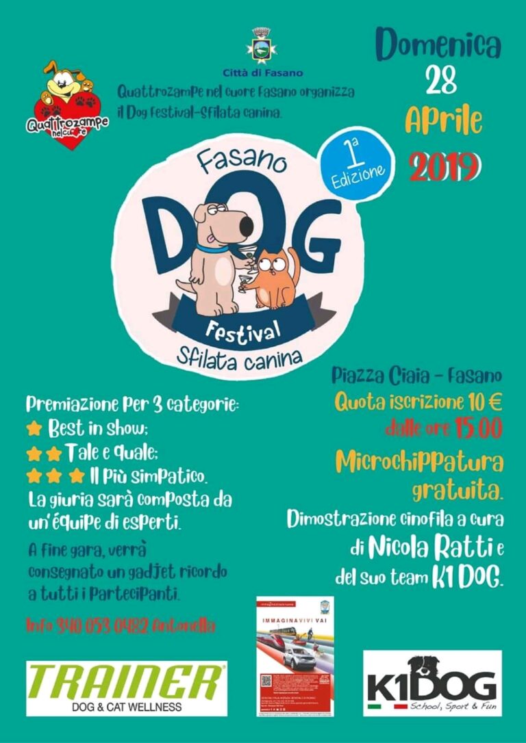 ‘Dog Festival’ in piazza Ciaia domenica 28 aprile 'Dog Festival' in piazza Ciaia domenica 28 aprile - Osservatorio Fasano