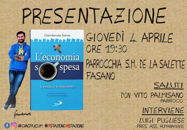 L'economia sospesa: la logica evangelica del dono in un incontro alla Parrocchia Salette - Osservatorio Fasano